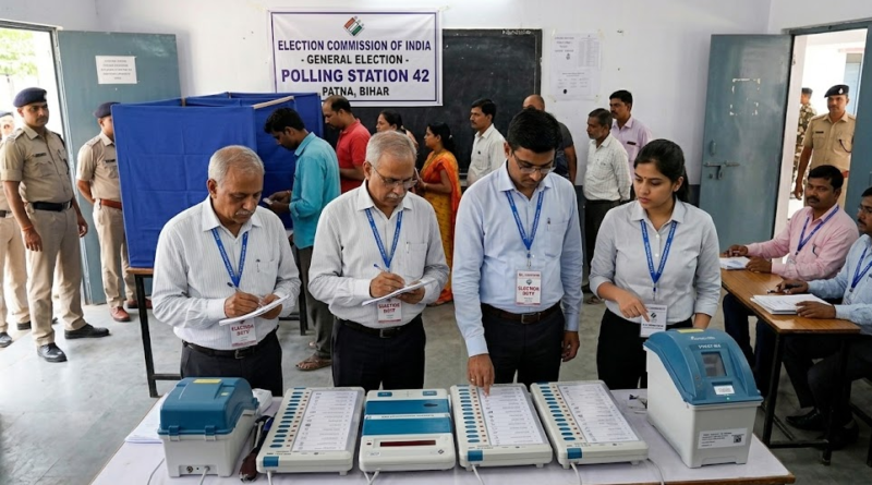 Polling booth government servant doing job