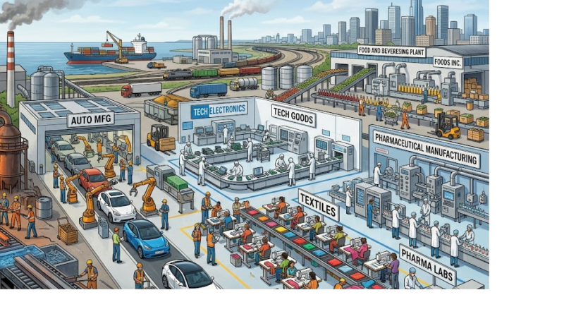 Industrial production in different sectors