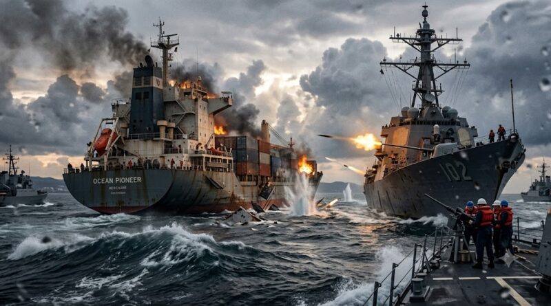 Marchant Navy Ship attacked